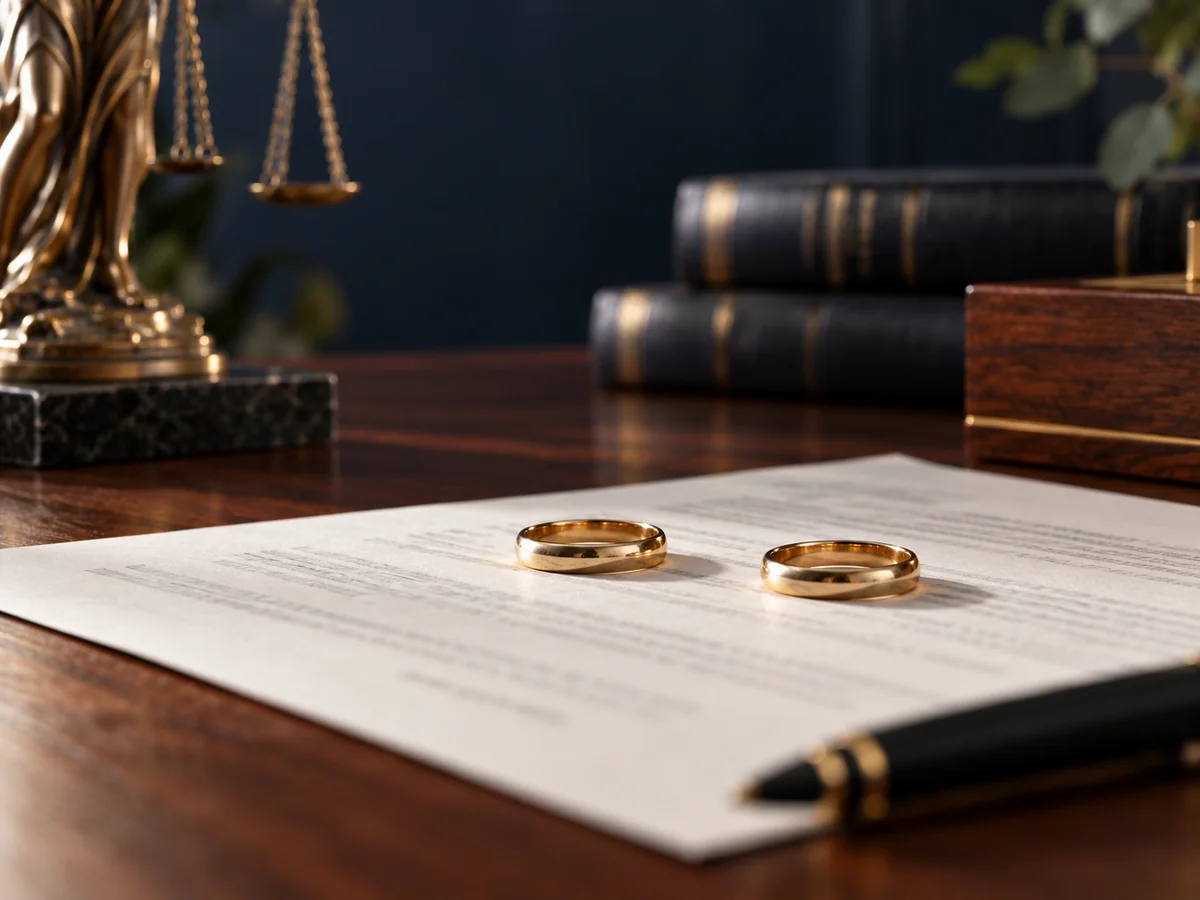 Anillos de matrimonio sobre un convenio de divorcio